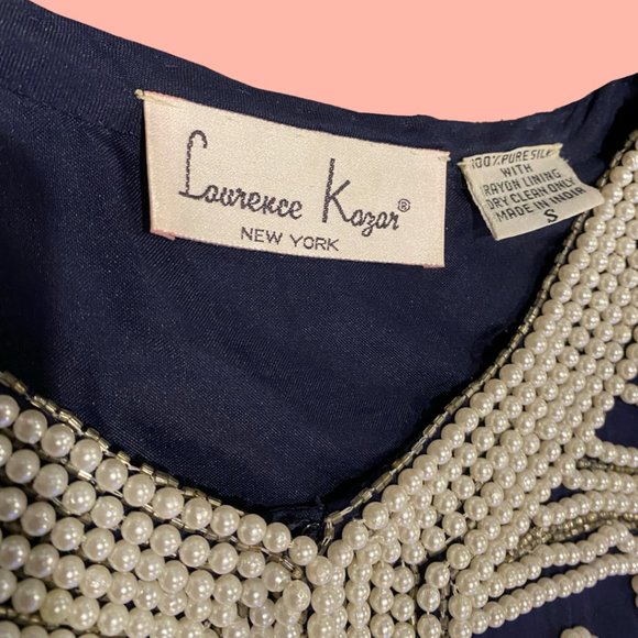 VINTAGE Laurence Kazan Navy Beaded SILK Jacket Blazer Size Small NWT - Picture 4 of 7